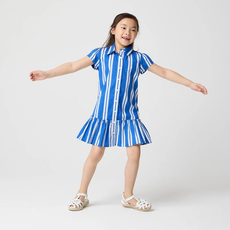 Girls' drop-waist striped shirt-dress