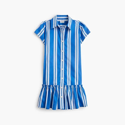 Girls' drop-waist striped shirt-dress