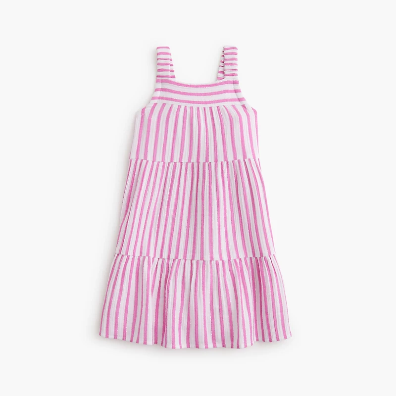 Girls' striped shimmer gauze tiered dress