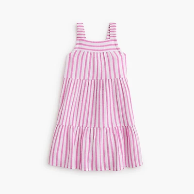 Girls' striped shimmer gauze tiered dress