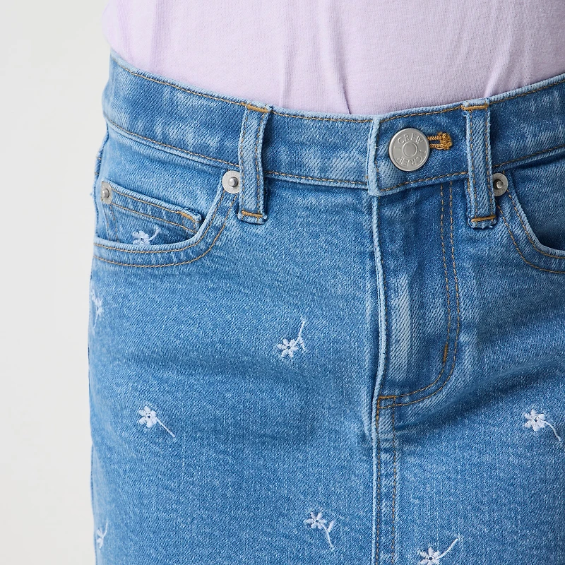 Girls' flower embroidered denim skirt