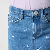 Girls' flower embroidered denim skirt