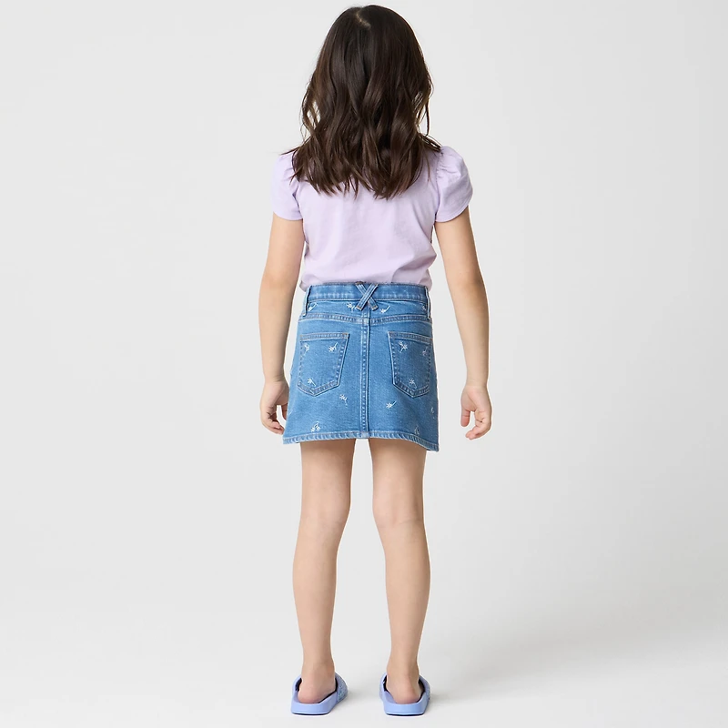 Girls' flower embroidered denim skirt