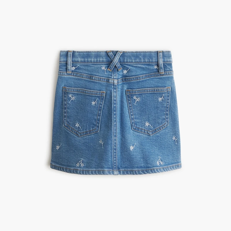 Girls' flower embroidered denim skirt