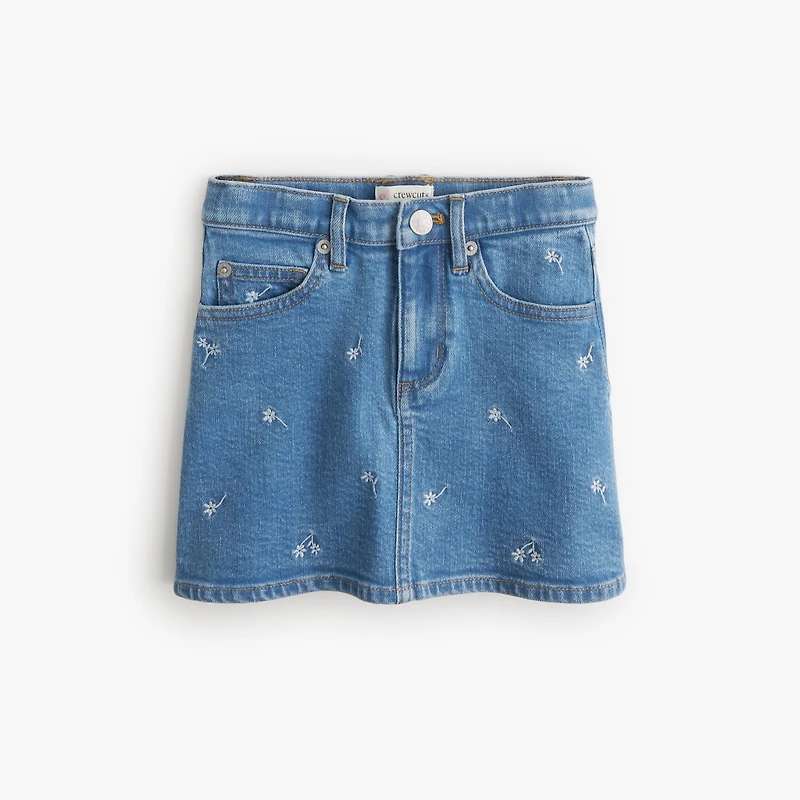 Girls' flower embroidered denim skirt