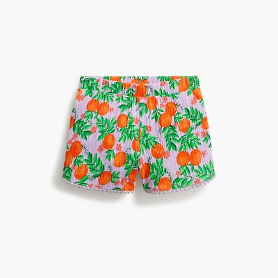 Girls' orange-print crinkle-knit short