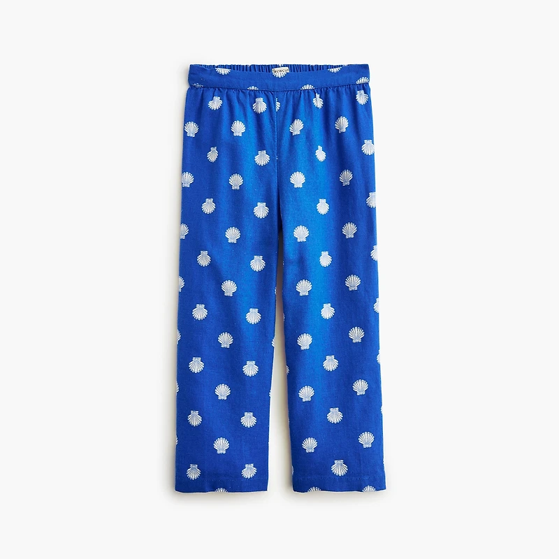 Girls' seashell-print linen-blend pant
