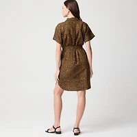 Linen-blend belted mini shirt-dress