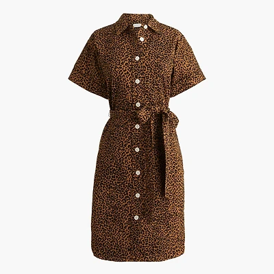 Linen-blend belted mini shirt-dress