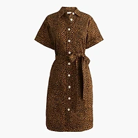 Linen-blend belted mini shirt-dress