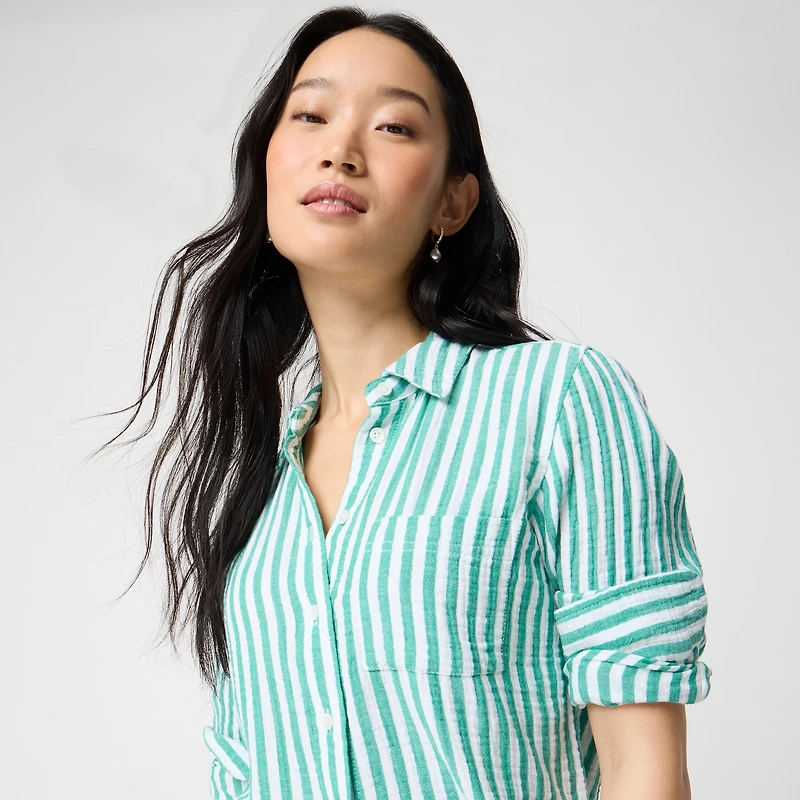 Striped gauze button-up shirt