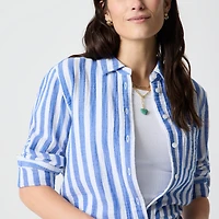 Striped gauze button-up shirt