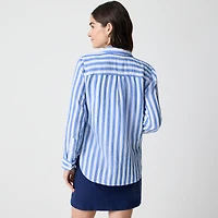 Striped gauze button-up shirt