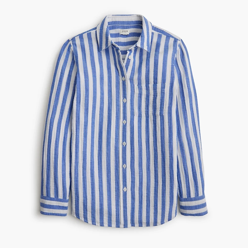 Striped gauze button-up shirt