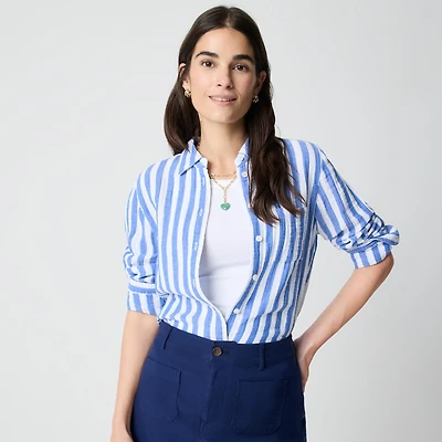 Petite striped gauze button-up shirt