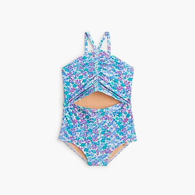Girls' floral one-piece swimsuit