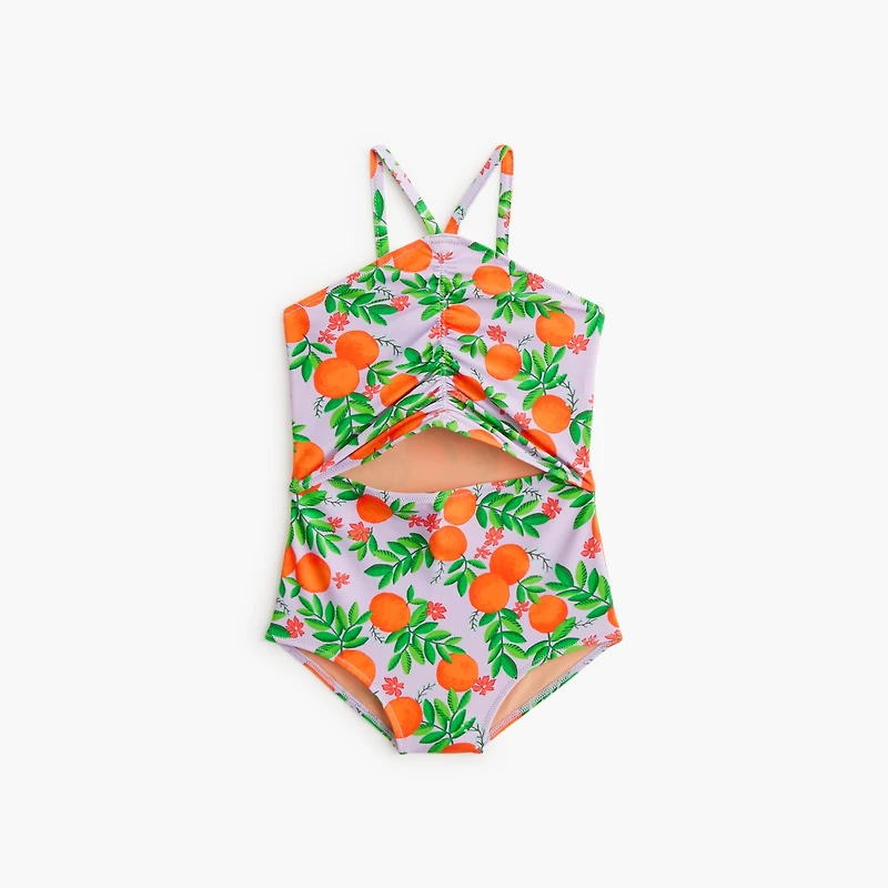 Girls' printed oranges one-piece swimsuit