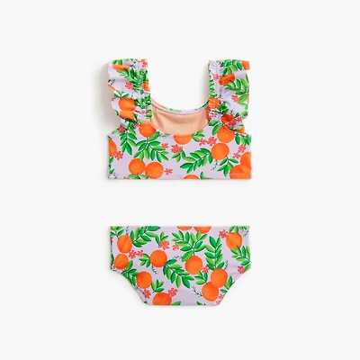Girls' printed oranges ruffle bikini set