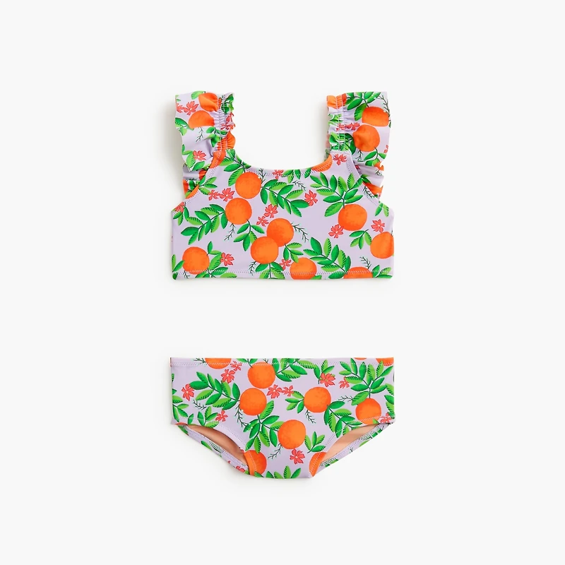 Girls' printed oranges ruffle bikini set