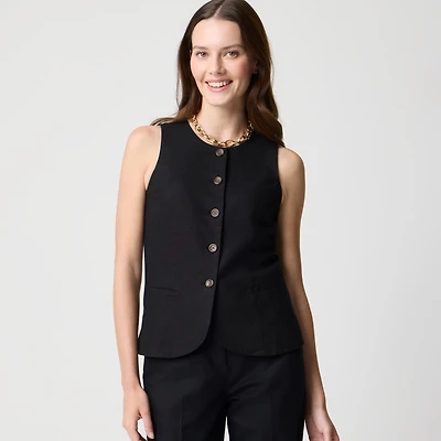 Linen-blend button-front vest