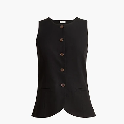 Linen-blend button-front vest