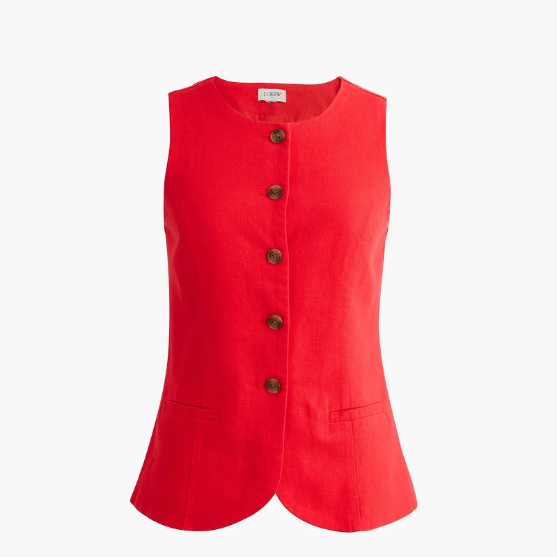 Linen-blend button-front vest