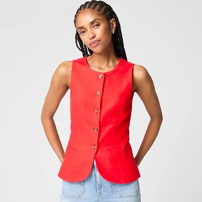 Linen-blend button-front vest