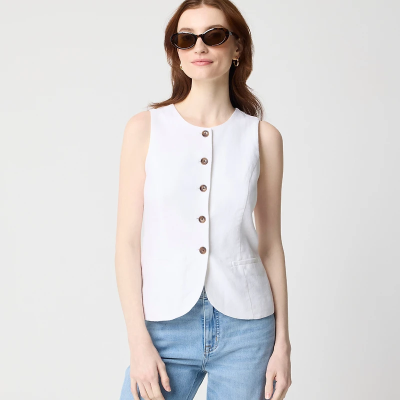 Linen-blend button-front vest