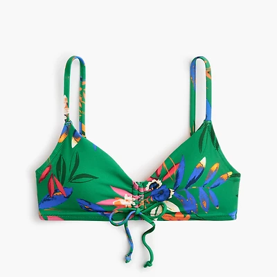Printed tie-front bikini top
