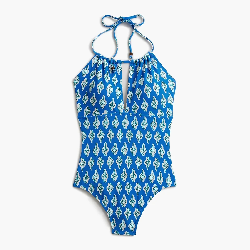 Printed halter one-piece swimsuit