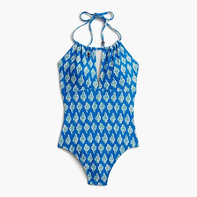 Printed halter one-piece swimsuit