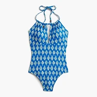 Printed halter one-piece swimsuit