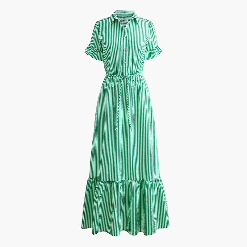 Striped ruffle-sleeve shirt-dress