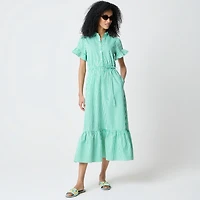 Striped ruffle-sleeve shirt-dress