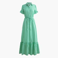 Striped ruffle-sleeve shirt-dress