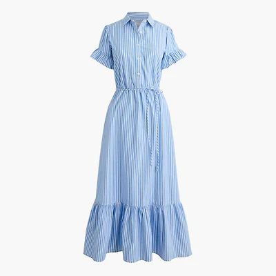 Striped ruffle-sleeve shirt-dress