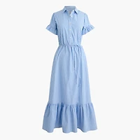 Striped ruffle-sleeve shirt-dress