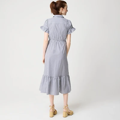 Petite striped ruffle-sleeve shirt-dress