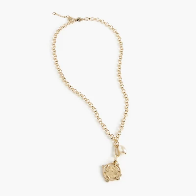 Pearl and coin charm necklace