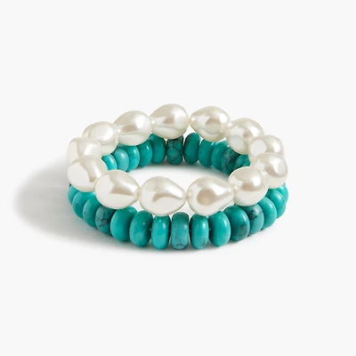 Pearl and beaded bracelets set
