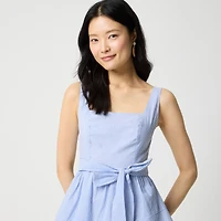 Striped sleeveless belted tiered dress