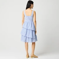 Striped sleeveless belted tiered dress