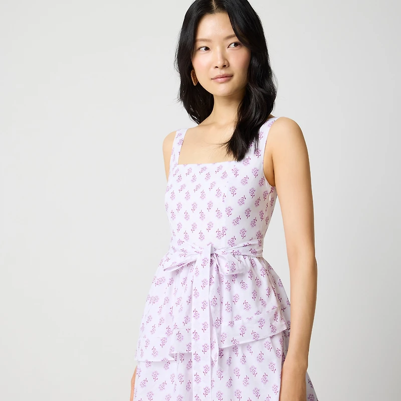 Sleeveless belted tiered midi dress