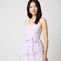 Sleeveless belted tiered midi dress