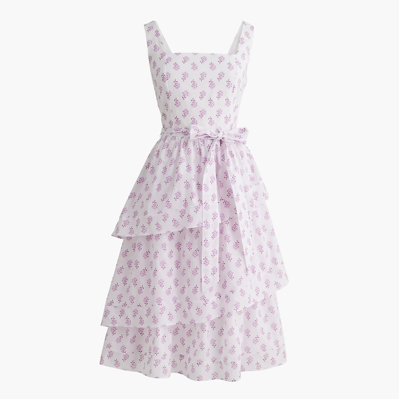 Sleeveless belted tiered midi dress