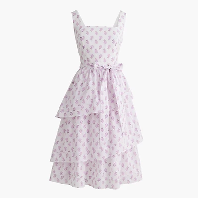 Sleeveless belted tiered midi dress