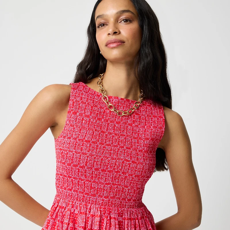 Smocked boatneck midi dress