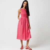 Smocked boatneck midi dress