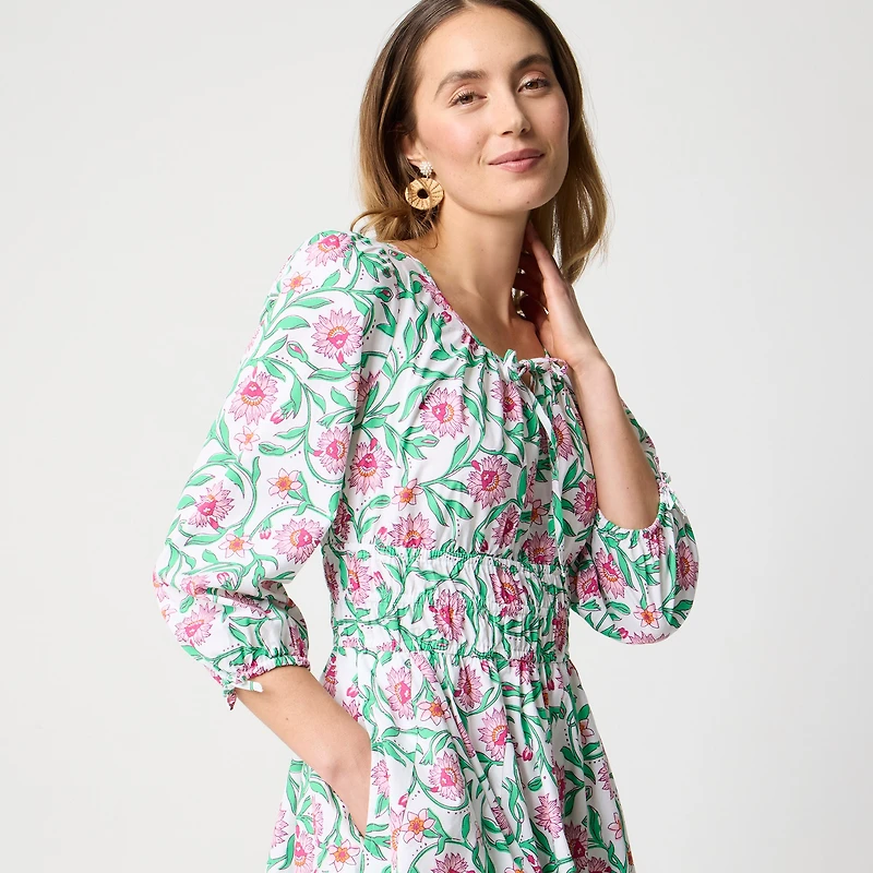 Smocked-waist mini dress