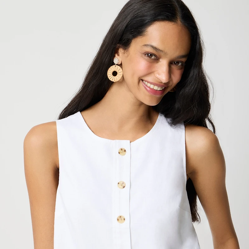 Linen-blend button-front shell